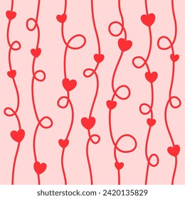 Line with Hearts seamless pattern. Abstract art print. Design for paper, covers, cards, fabrics, interior items and any. Vector illustration about Love Valentine.