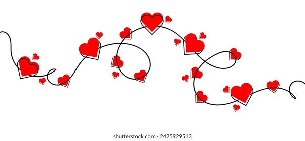 Line with hearts for Valentine's Day, Mother's Day or weddings. Vector illustration.