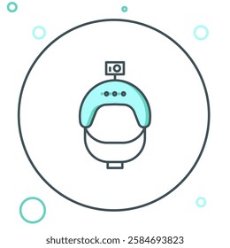 Line Helmet and action camera icon isolated on white background. Colorful outline concept. Vector