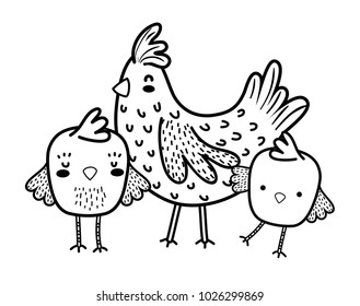 line hen with chicks farm bird animals