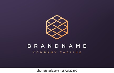 Concepto de logotipo de geometría hexagonal de línea en un estilo de arte de línea