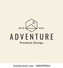 line hexagon with mountain and sun vintage outdoor logo symbol icon vector graphic design illustration idea creative desert