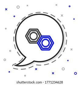 Line Hexagonal metal nut icon isolated on white background. Colorful outline concept. Vector Illustration