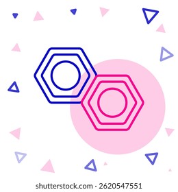 Line Hexagonal metal nut icon isolated on white background. Colorful outline concept. Vector Illustration
