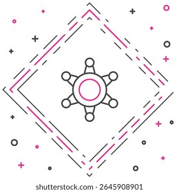 Linha Hexagrama ícone do xerife isolado no fundo branco. Ícone do crachá de polícia. Conceito de contorno colorido. Vetor