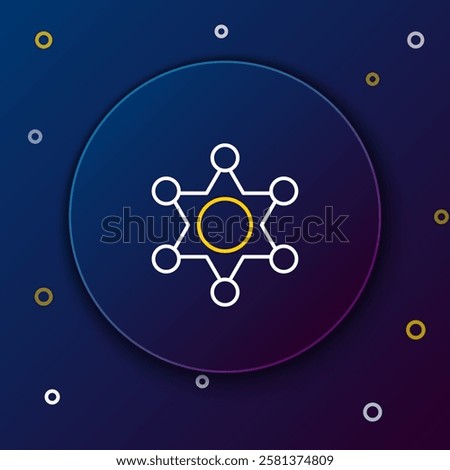 Line Hexagram sheriff icon isolated on blue background. Police badge icon. Colorful outline concept. Vector