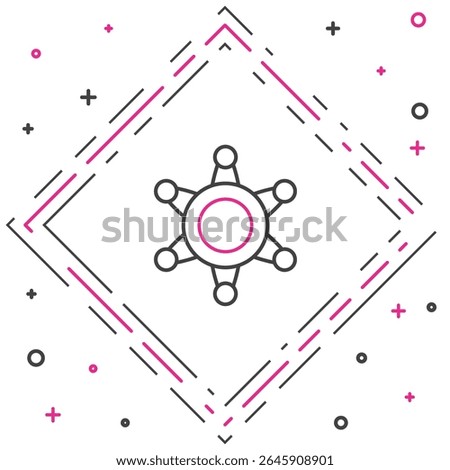 Line Hexagram sheriff icon isolated on white background. Police badge icon. Colorful outline concept. Vector