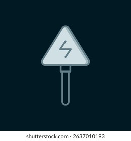 Line High voltage sign icon isolated on black background. Danger symbol. Arrow in triangle. Warning icon. Flat filled outline style with shadow. Vector