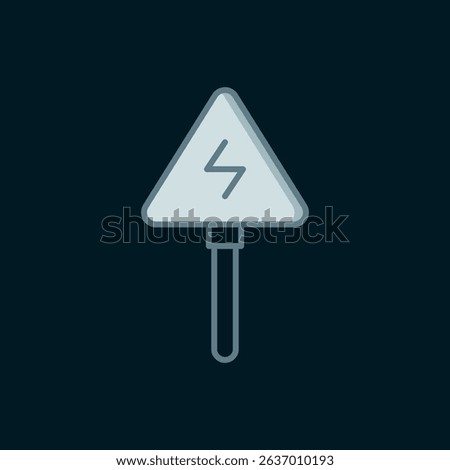 Line High voltage sign icon isolated on black background. Danger symbol. Arrow in triangle. Warning icon. Flat filled outline style with shadow. Vector