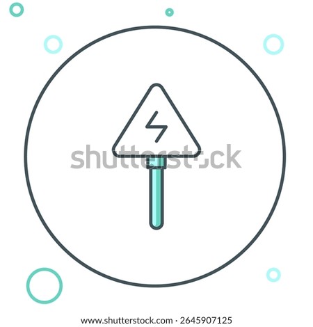 Line High voltage sign icon isolated on white background. Danger symbol. Arrow in triangle. Warning icon. Colorful outline concept. Vector