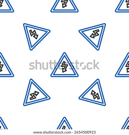 Line High voltage sign icon isolated seamless pattern on white background. Danger symbol. Arrow in triangle. Warning icon. Colorful outline concept. Vector