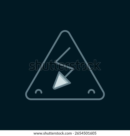 Line High voltage sign icon isolated on black background. Danger symbol. Arrow in triangle. Warning icon. Flat filled outline style with shadow. Vector