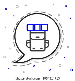 Icono de la mochila de excursión de línea aislado en fondo blanco. Caminando y explorando la montaña con mochila. Concepto de esquema colorido. Vector