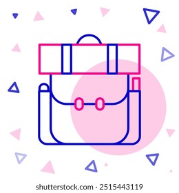 Line Hiking backpack icon isolated on white background. Camping and mountain exploring backpack. Colorful outline concept. Vector Illustration