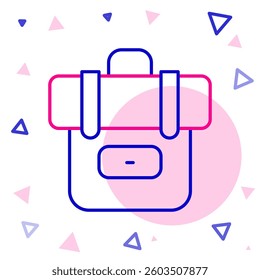 Line Hiking backpack icon isolated on white background. Camping and mountain exploring backpack. Colorful outline concept. Vector