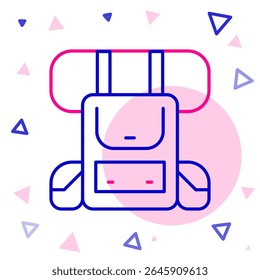 Line Hiking backpack icon isolated on white background. Camping and mountain exploring backpack. Colorful outline concept. Vector