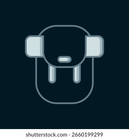 Icono de la mochila de senderismo aislado sobre fondo negro. Mochila de camping y montaña. Estilo de contorno relleno plano con sombra. Vector