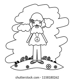 line hippie man with long beard and necklace