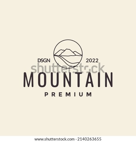 line hipster mountain with way logo design, vector graphic symbol icon illustration creative idea