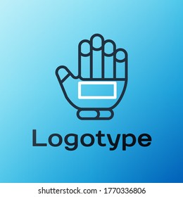 Line Hockey glove icon isolated on blue background. Sports playing and training protective gloves on hands. Colorful outline concept. Vector Illustration