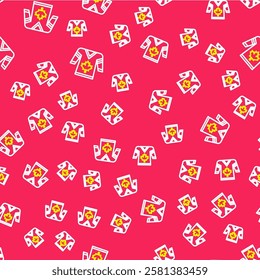 Line Hockey jersey icon isolated seamless pattern on red background.  Vector