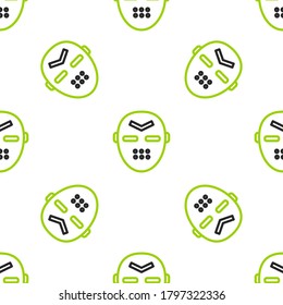 Line Hockey mask icon isolated seamless pattern on white background.  Vector Illustration