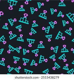 Line Hockey over sports winner podium icon isolated seamless pattern on black background.  Vector Illustration