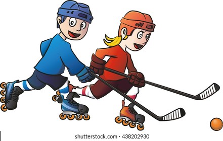 In line hockey players in action! Cartoon Style. Layered for easy edit, easy color edit