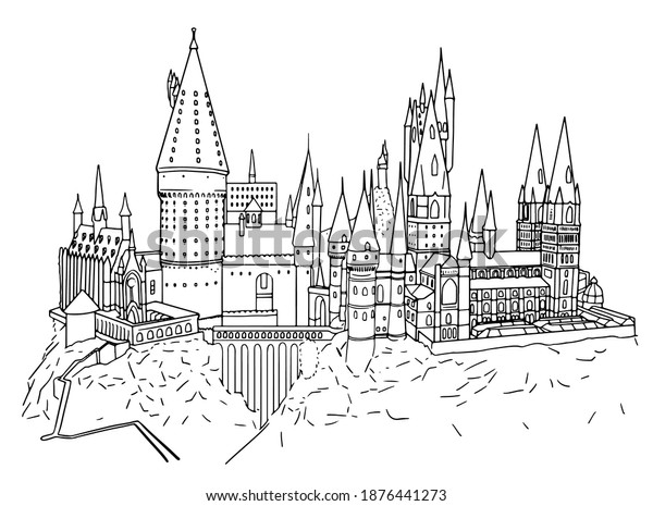 Line Hogwarts Castle. Vector illustration of a school of wizardry from the world of Harry Potter. Illustrative editorial.
Ukraine Kyiv 12.16.2020