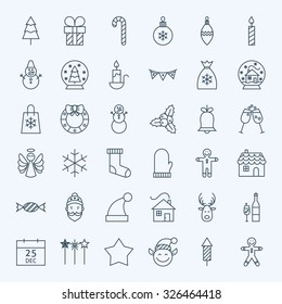 Line Holiday Christmas Icons Set. Vector Set Of 36 New Year Holiday Modern Line Icons For Web And Mobile. Winter Season Icons Collection