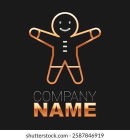 Line Holiday gingerbread man cookie icon isolated on black background. Cookie in shape of man with icing. Colorful outline concept. Vector