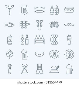 Line Holiday Oktoberfest and Beer Icons Bundle. Vector Set of 25 October Holiday Modern Line Icons for Web and Mobile. Beer and Alcohol Icons Collection