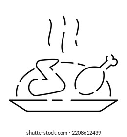 Line Holiday Thanksgiving Day Icon. Autumn Seasonal Holiday Modern Line Icon for Web and Mobile. Thanksgiving traditional or Tradition sign Icon. Fried chicken or turkey 