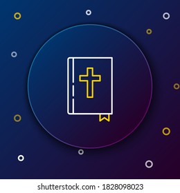 Line Holy bible book icon isolated on blue background. Colorful outline concept. Vector