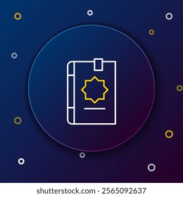 Line Holy book of Koran icon isolated on blue background. Muslim holiday, Eid Mubarak, Eid al-fitr, Ramadan Kareem. Colorful outline concept. Vector