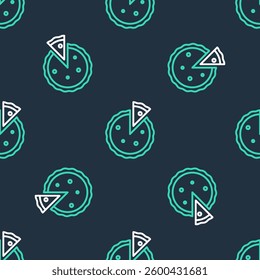 Line Homemade pie icon isolated seamless pattern on black background.  Vector