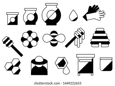 line honey and beekeeping set isolated icons. Simple beekeeping collection theme.  bee, honey pot, honeycombs. vector illustration