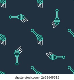 Line Honey dipper stick icon isolated seamless pattern on black background. Honey ladle.  Vector