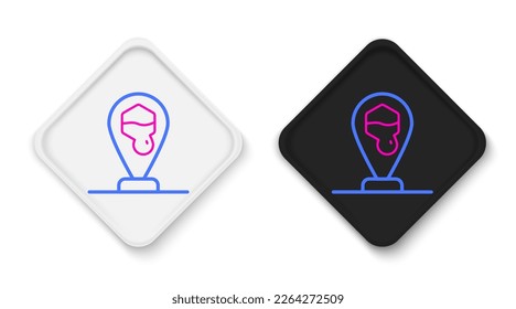 Line Honeycomb bee location map pin pointer icon isolated on white background. Farm animal map pointer. Colorful outline concept. Vector