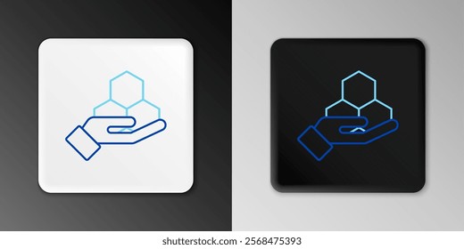 Line Honeycomb and hand icon isolated on grey background. Honey cells symbol. Sweet natural food. Colorful outline concept. Vector