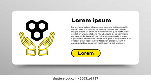 Line Honeycomb and hands icon isolated on white background. Honey cells symbol. Sweet natural food. Colorful outline concept. Vector