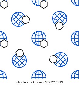 Mapa de la línea Honeycomb del icono mundial aislado patrón sin fisuras sobre fondo blanco. Día mundial de las abejas. Concepto de evento ecológico. Concepto de esquema colorido. Vector