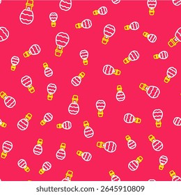 Line Hot air balloon icon isolated seamless pattern on red background. Air transport for travel.  Vector