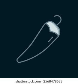 Line Hot chili pepper pod icon isolated on black background. Design for grocery, culinary products, seasoning and spice package, cooking book. Flat filled outline style with shadow. Vector