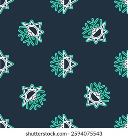 Line Hot and cold symbol. Sun and snowflake icon isolated seamless pattern on black background. Winter and summer symbol.  Vector
