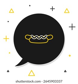 Line Hotdog sandwich with mustard icon isolated on white background. Sausage icon. Street fast food menu. Colorful outline concept. Vector