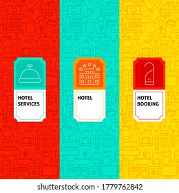 Etiquetas del paquete de Line Hotel. Ilustración vectorial del diseño de contorno.