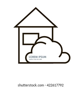 Line house and bush vector logo