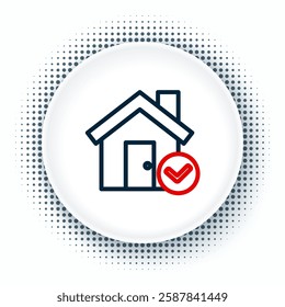 Line House with check mark icon isolated on white background. Real estate agency or cottage town elite class. Colorful outline concept. Vector