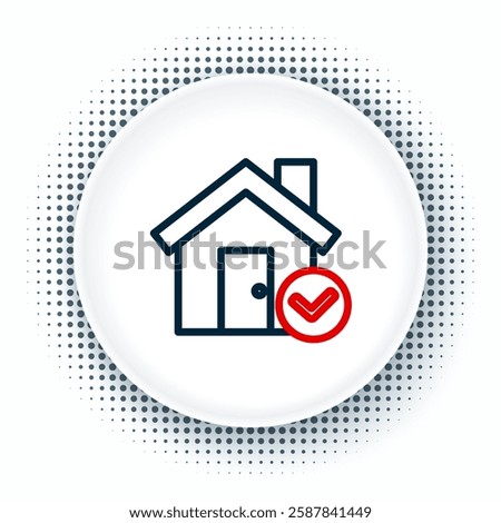 Line House with check mark icon isolated on white background. Real estate agency or cottage town elite class. Colorful outline concept. Vector